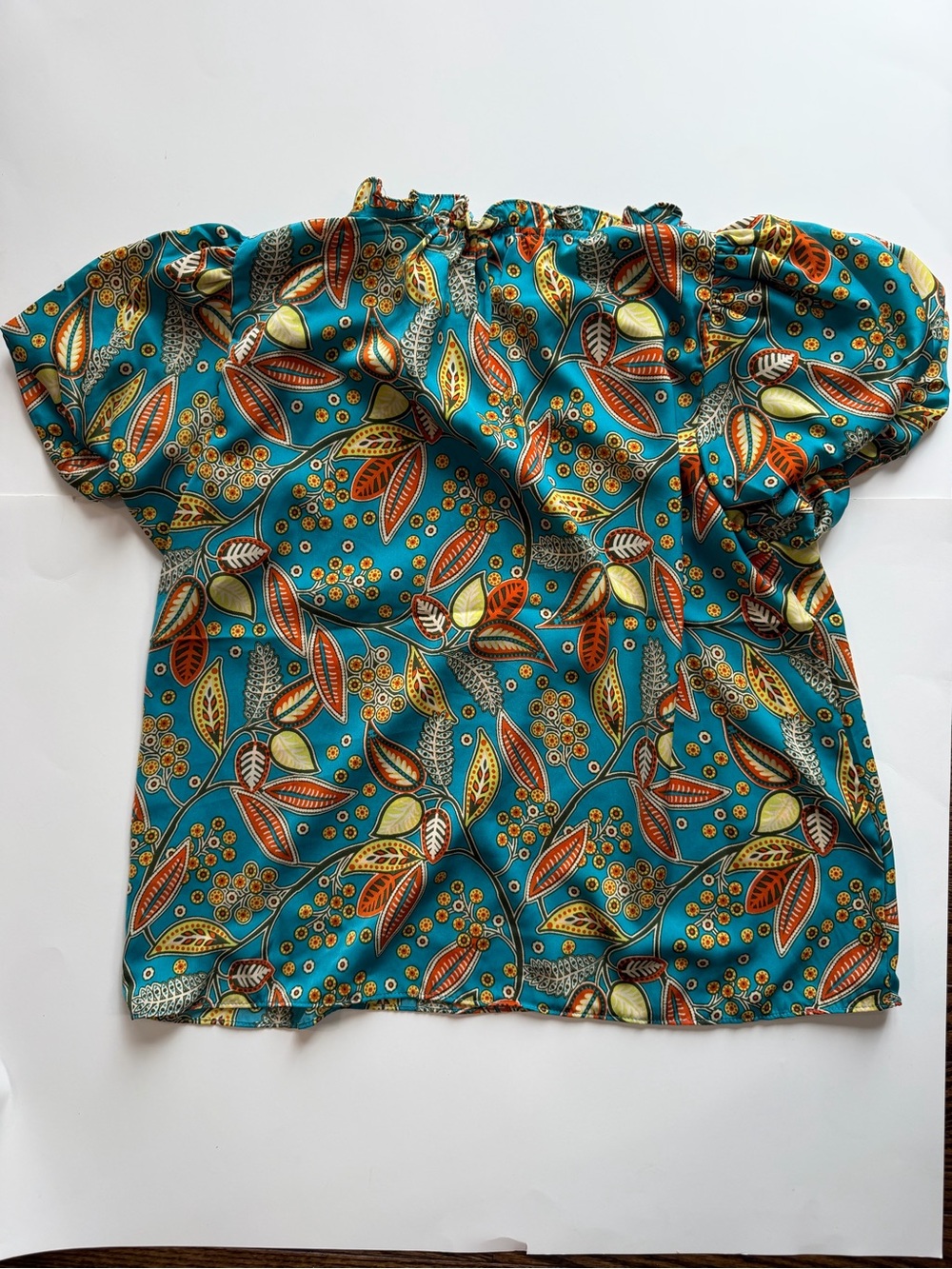 Rose & Olive Teal Floral Puff-Sleeve Blouse - Picture 4 of 5